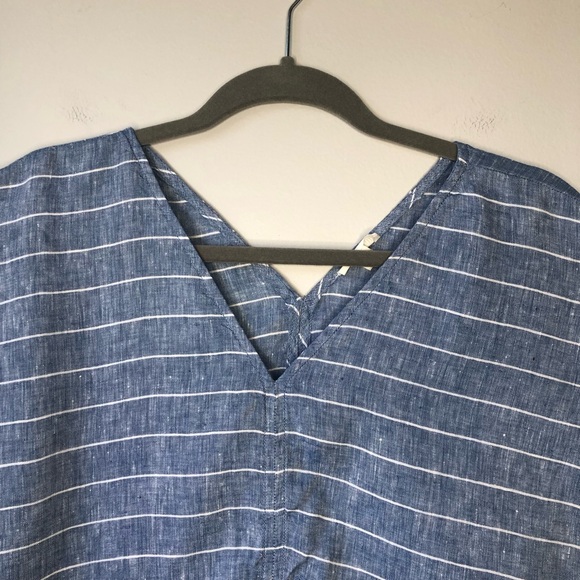 Garnet Hill 100% Linen V-Neck Boxy Tee Short Sleeve Cropped Striped Minimalist L - Picture 4 of 11